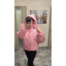 Женственная куртка «FLOWER» в нежный цветочный принт на молнии с капюшоном розовый