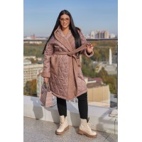 Пальто на запах стеганое на подкладке+барашек мокко