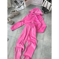 Велюровый костюм (кофта на молнии с капюшоном+брюки манжета по низу на резинке) розовый