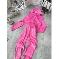 Велюровый костюм (кофта на молнии с капюшоном+брюки манжета по низу на резинке) розовый