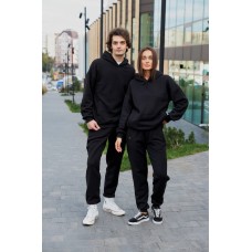 Костюм спортивный (ЖЕНСКИЙ) из серии Family Look (худи+джоггеры с высокой посадкой) черный