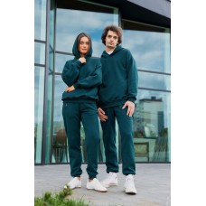 Костюм спортивный (ЖЕНСКИЙ) из серии Family Look (худи+джоггеры с высокой посадкой) изумруд