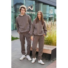 Костюм спортивный (ЖЕНСКИЙ) из серии Family Look (худи+джоггеры с высокой посадкой) коричневый