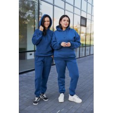 Спортивный (ЖЕНСКИЙ) )костюм в стиле FAMILY LOOK (кофта с капюшоном+брюки с манжетой) темно-синий