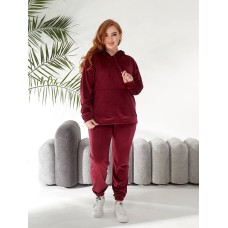 Велюровый костюм (кофта с капюшоном+карманом кенгуру+брюки низ на манжете) бордо