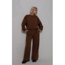 Спортивный теплый костюм (кофта+прямые штаны) турецкая трехнить шоколад