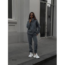Спортивный костюм (кофта с капюшоном+брюки с манжетой на резинке) трехнитка на флисе графит