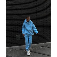 Спортивный костюм (кофта с капюшоном+брюки с манжетой на резинке) трехнитка на флисе голубой