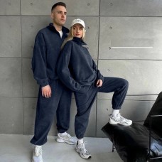 Спортивный костюм из флиса (кофта воротник стойка на молнии+брюки с резинкой по низу) темно-синий