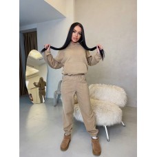 Спортивный костюм (худи с капюшоном+карманы+джоггеры с карманами на манжете) флис бежевый