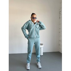 Спортивный костюм (флис) (кофта с капюшоном+карманами на молнии+брюки с манжетой) т.голубой