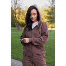 Спортивный костюм (флис) (кофта с капюшоном+карманами на молнии+брюки с манжетой) коричневый