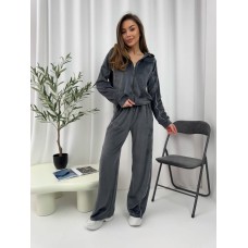 Спортивный велюровый костюм с кантом (кофта на молнии+свободные брюки) графит