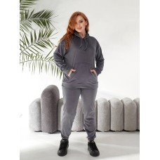 Велюровый костюм (кофта с капюшоном+карманом кенгуру+брюки низ на манжете) графит