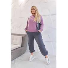 Костюм Худи свободного силуэта+Брюки высокая посадка (двухнить) роза+графит