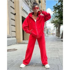 Спортивный костюм (кофта на молнии с капюшоном+брюки свободного кроя) красный