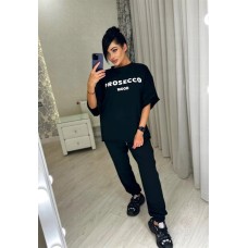 Женский спортивный костюм-двойка футболка + штаны черный