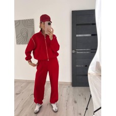 Комфортный костюмчик кофта на змейке+Брюки снизу на резинке красный