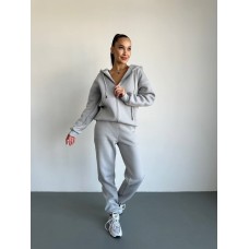 Спортивный костюм (флис) (кофта с капюшоном+карманами на молнии+брюки с манжетой) пепельный