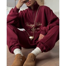 Теплый спортивный костюм на флисе (кофта с накатом+брюки) бордо
