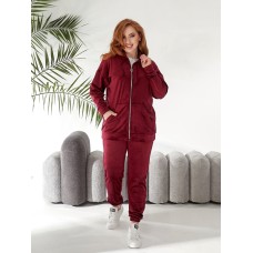 Спортивный костюм велюр (кофта с капюшоном на молнии+брюки по низу манжет) бордо