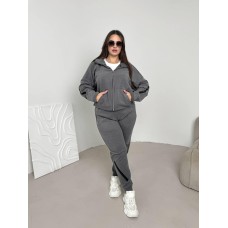 Спортивный костюм: Кофта на молнии с карманы кенгуру+Брюки высокая посадка серый