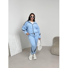 Спортивный костюм: Кофта на молнии с карманы кенгуру+Брюки высокая посадка голубой