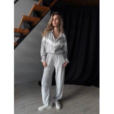 Плюшевый костюм из велюра (кофта с акцентными полосами+боюки низ на затяжках) меланж