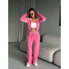Велюровый костюм (укороченная кофта на молнии с капюшоном+свободные брюки) барби