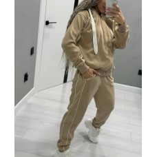 Флисовый теплый спортивный костюм (кофта с капюшоном+штаны) беж