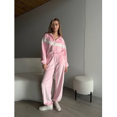 Плюшевый костюм из велюра (кофта с акцентными полосами+боюки низ на затяжках) барби