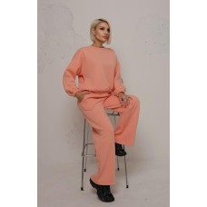 Спортивный теплый костюм (кофта+прямые штаны) турецкая трехнить персик