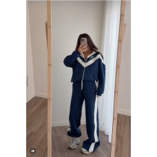 Теплый спортивный костюм (кофта на молнии с полосами+брюки с лампасами) синий