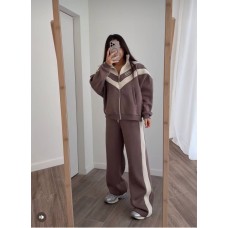 Теплый спортивный костюм (кофта на молнии с полосами+брюки с лампасами) мокко