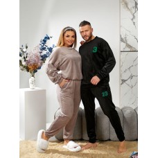 Костюм женский теплый Кофта свободного кроя с объемными рукавами+брюки бежевый