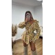 Молодежный костюм (рубашка oversize+юбка) принт клетка желтый