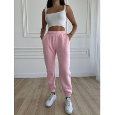 Женские спортивные штаны с карманами (трехнить на флисе) розовый