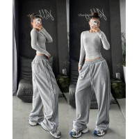 Практические спортивные штаны с кантом сбоку серый меланж
