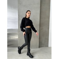 Теплые лосины из эко кожи на меху черный