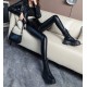 Теплые эластичные кожаные лосины на велюре высокая посадка черный