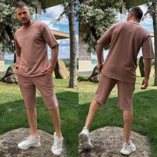 Трикотажный костюм (шорты+футболка с накатом) мокко