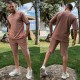 Трикотажный костюм (шорты+футболка с накатом) мокко