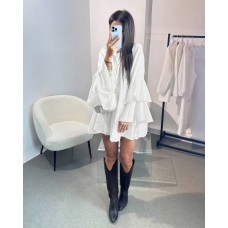 Легкое платье oversize с рукавами-воланами+поясом на талии белый