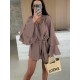 Легкое платье oversize с рукавами-воланами+поясом на талии мокко