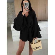 Легкое платье oversize с рукавами-воланами+поясом на талии черный