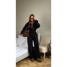 Молодежный теплый комбинезон (кофта на молнии+свободные брюки) черный