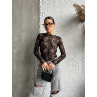 Воздушная ажурная кофточка с длиным рукавом из гепюра черный