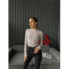 Воздушная ажурная кофточка с длиным рукавом из гепюра белый