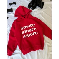 Тепленький худи "Amore" (трехнить на флисе) красный