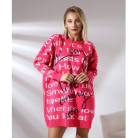 Свитер-туника Oversize принт надписи по низу манжета малина